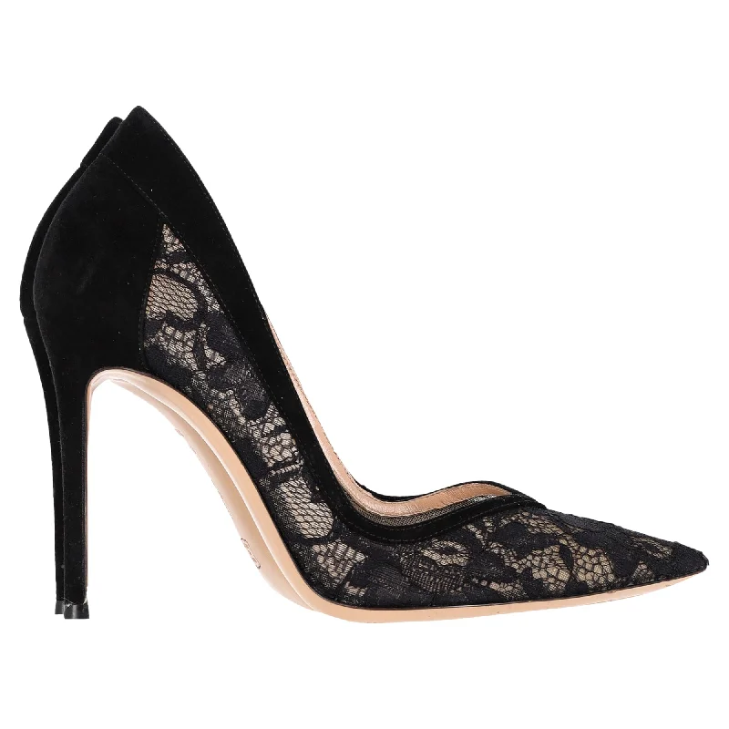 Women's genuine leather stiletto heel pumps with a soft finishGianvito Rossi Lace Pumps in Black Suede Women's genuine leather stiletto heel pumps with a soft finishGianvito Rossi Lace Pumps in Black Suede
