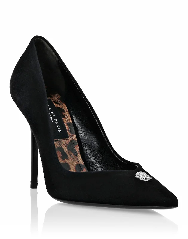Women's party stiletto heel pumps with a glittery finishSuede Decollete Hi-Heels Crystal Skull Women's party stiletto heel pumps with a glittery finishSuede Decollete Hi-Heels Crystal Skull