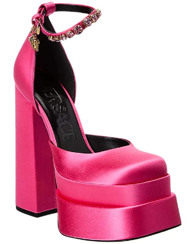 Women's burgundy stiletto heel pumps for a sophisticated appearanceVersace Medusa Satin Platform Pump Women's burgundy stiletto heel pumps for a sophisticated appearanceVersace Medusa Satin Platform Pump