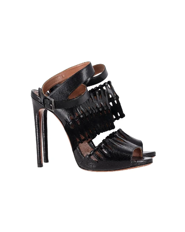 Women's brocade stiletto heel pumps with a vintage feelAlaÏa Cut Out Ankle-Strap Sandals in Black Leather Women's brocade stiletto heel pumps with a vintage feelAlaÏa Cut Out Ankle-Strap Sandals in Black Leather