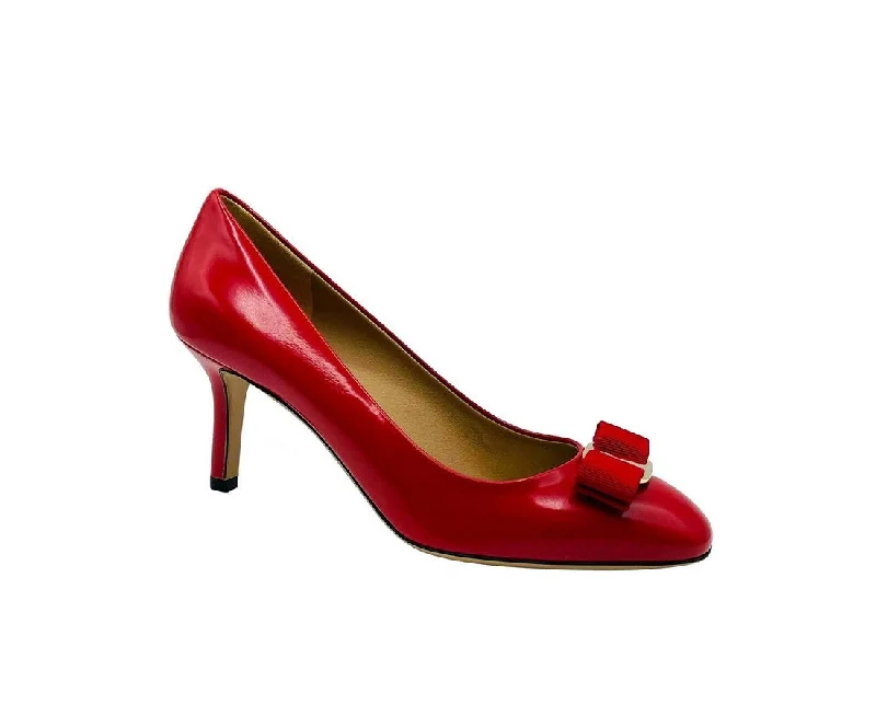 Women's metallic leather stiletto heel pumps with a reflective surfaceSalvatore Ferragamo Women's Leather Bow Heel Pump Women's metallic leather stiletto heel pumps with a reflective surfaceSalvatore Ferragamo Women's Leather Bow Heel Pump