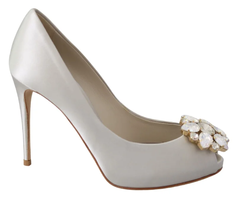 Women's satin - lined stiletto heel pumps for extra comfortDolce & Gabbana Crystal Peep Toe Silk Blend Women's Heels Women's satin - lined stiletto heel pumps for extra comfortDolce & Gabbana Crystal Peep Toe Silk Blend Women's Heels
