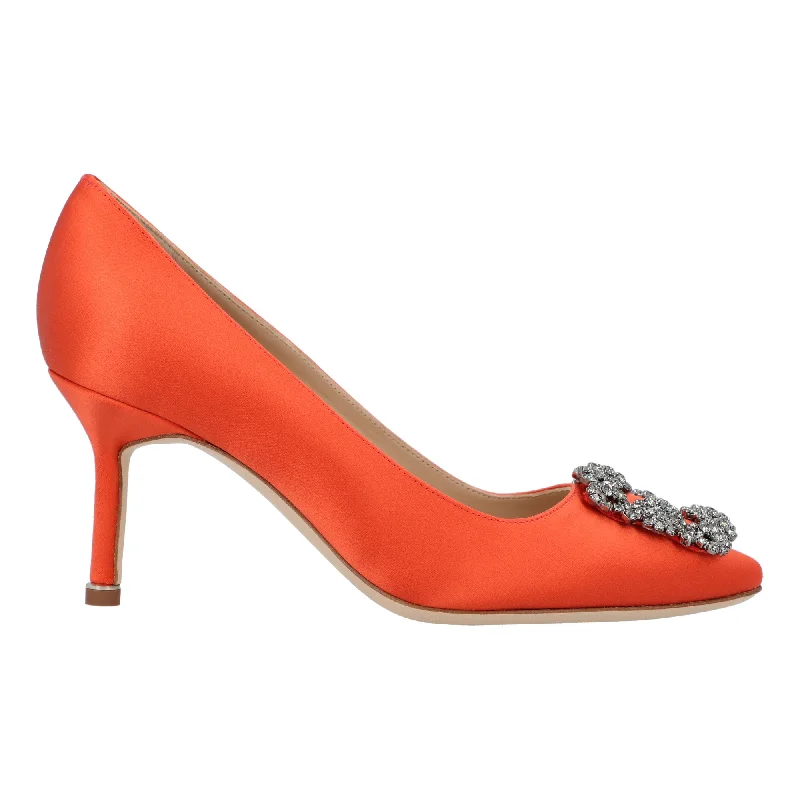 Women's satin - lined stiletto heel pumps for extra comfortManolo Blahnik Hangisi 070 Pump Orange Women's satin - lined stiletto heel pumps for extra comfortManolo Blahnik Hangisi 070 Pump Orange