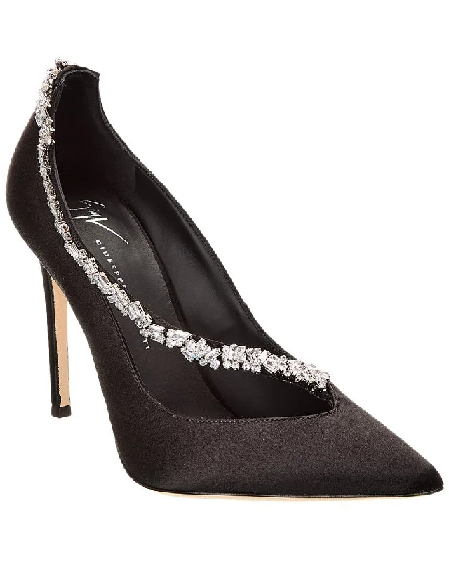 Women's ankle - strap stiletto heel pumps with a cut - out detailGiuseppe Zanotti Filipa Crystal 105 Satin Pump Women's ankle - strap stiletto heel pumps with a cut - out detailGiuseppe Zanotti Filipa Crystal 105 Satin Pump