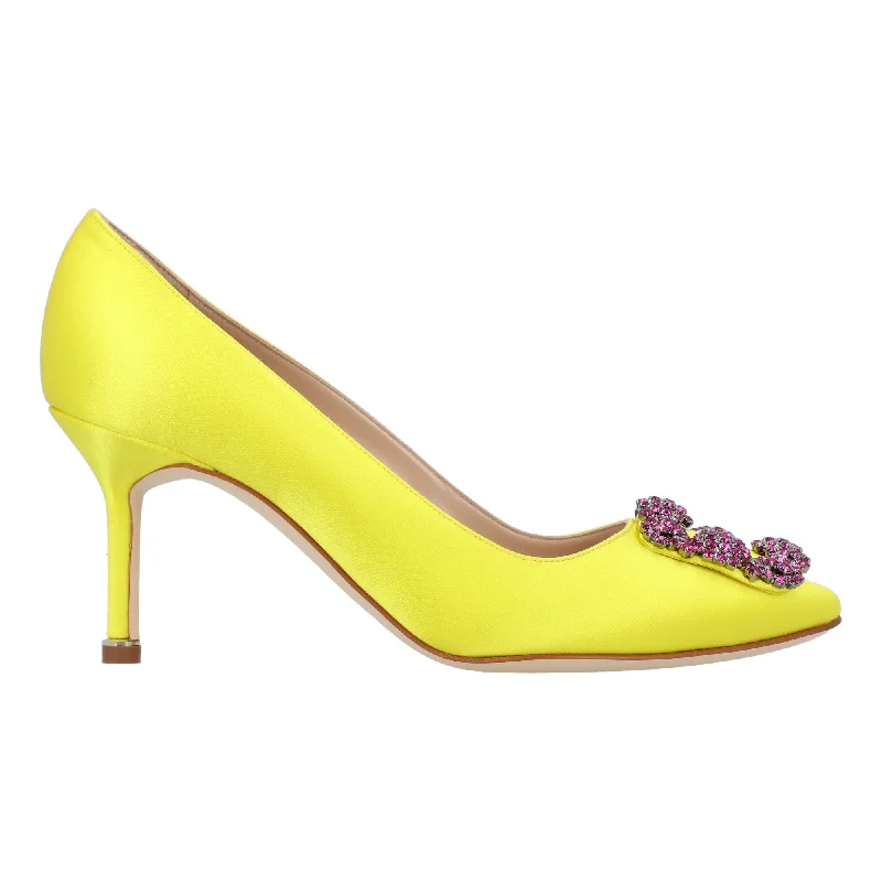 Women's genuine leather stiletto heel pumps with a soft finishManolo Blahnik Hangisi 070 Pump Yellow Women's genuine leather stiletto heel pumps with a soft finishManolo Blahnik Hangisi 070 Pump Yellow