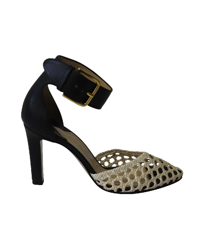 Women's mesh - paneled stiletto heel pumps for breathabilityPaul Andrew Cane Weave Heeled Sandals in Dark Chocolate Brown and Cream Leather Women's mesh - paneled stiletto heel pumps for breathabilityPaul Andrew Cane Weave Heeled Sandals in Dark Chocolate Brown and Cream Leather