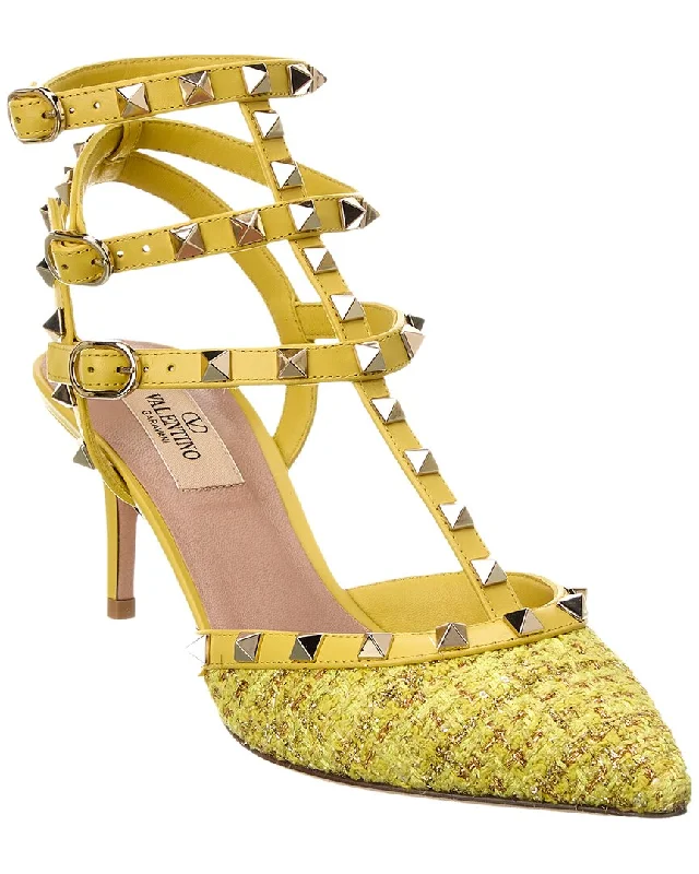 Women's cocktail party stiletto heel pumps with a unique patternValentino Rockstud Caged 65 Leather & Tweed Ankle Strap Pump Women's cocktail party stiletto heel pumps with a unique patternValentino Rockstud Caged 65 Leather & Tweed Ankle Strap Pump