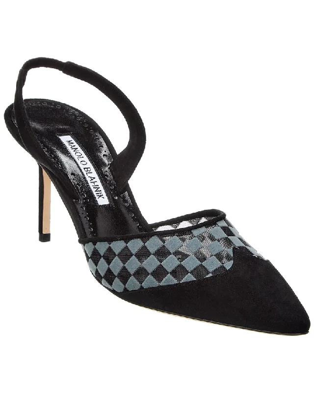 Women's forest green stiletto heel pumps for a nature - inspired lookManolo Blahnik Mingosli 70 Mesh & Suede Slingback Pump Women's forest green stiletto heel pumps for a nature - inspired lookManolo Blahnik Mingosli 70 Mesh & Suede Slingback Pump