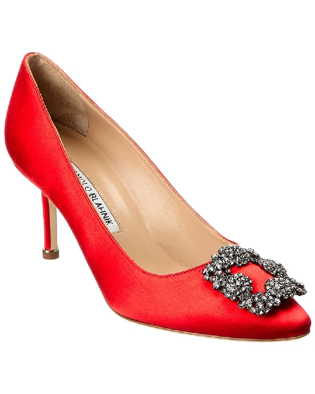 Women's cocktail party stiletto heel pumps with a unique patternManolo Blahnik Hangisi 70 Satin Pump Women's cocktail party stiletto heel pumps with a unique patternManolo Blahnik Hangisi 70 Satin Pump