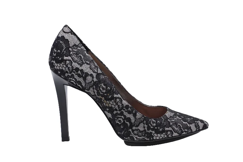 Women's wide - width stiletto heel pumps for a comfortable fitStella McCartney 100mm Lace Pumps in Black Leather Women's wide - width stiletto heel pumps for a comfortable fitStella McCartney 100mm Lace Pumps in Black Leather