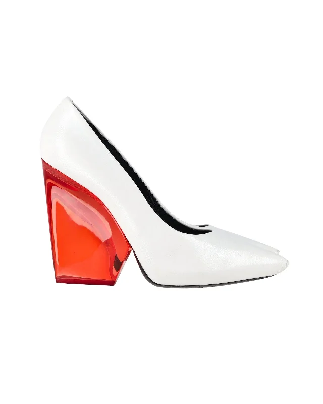 Women's mule - style stiletto heel pumps with a bow accentCeline Demi Pointed Toe Wedges Pumps in White Leather Women's mule - style stiletto heel pumps with a bow accentCeline Demi Pointed Toe Wedges Pumps in White Leather