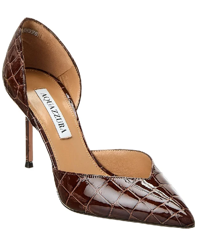 Women's genuine leather stiletto heel pumps with a soft finishAquazzura Uptown 85 Croc-Embossed Patent Pump Women's genuine leather stiletto heel pumps with a soft finishAquazzura Uptown 85 Croc-Embossed Patent Pump
