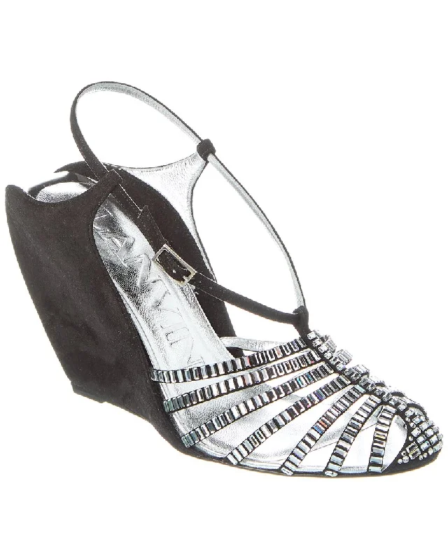 Women's strappy open - toe stiletto heel pumps with rhinestonesLANVIN Banana Heel Suede Wedge Sandal Women's strappy open - toe stiletto heel pumps with rhinestonesLANVIN Banana Heel Suede Wedge Sandal