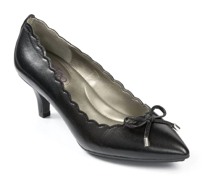 Women's office - appropriate stiletto heel pumps with a low - heel optionCaprice Scalloped Edge Leather Kitten Heel In Black Women's office - appropriate stiletto heel pumps with a low - heel optionCaprice Scalloped Edge Leather Kitten Heel In Black