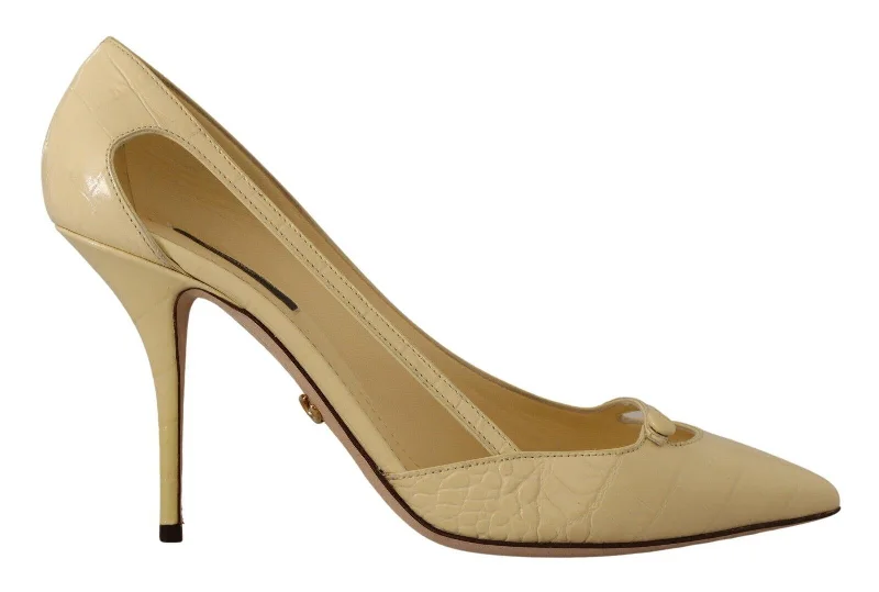Women's studded stiletto heel pumps for an edgy lookDolce & Gabbana Chic Pointed Toe Leather Pumps in Sunshine Women's Women's studded stiletto heel pumps for an edgy lookDolce & Gabbana Chic Pointed Toe Leather Pumps in Sunshine Women's