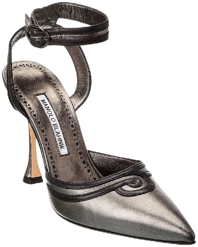 Women's wedding stiletto heel pumps with a pearl - encrusted strapManolo Blahnik Chonga 105 Leather Pump Women's wedding stiletto heel pumps with a pearl - encrusted strapManolo Blahnik Chonga 105 Leather Pump