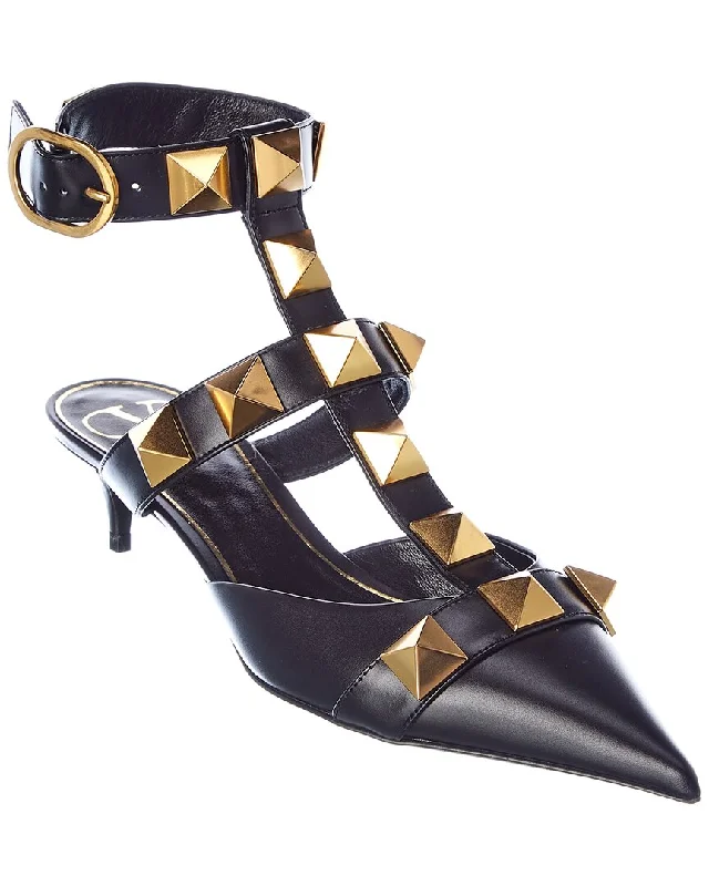 Women's ruffled stiletto heel pumps for a romantic styleValentino Roman Stud 40 Leather Ankle Strap Pump Women's ruffled stiletto heel pumps for a romantic styleValentino Roman Stud 40 Leather Ankle Strap Pump