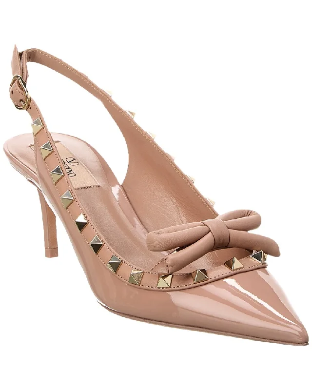 Women's charcoal gray stiletto heel pumps for a neutral yet stylish optionValentino Rockstud 60 Patent Slingback Pump Women's charcoal gray stiletto heel pumps for a neutral yet stylish optionValentino Rockstud 60 Patent Slingback Pump