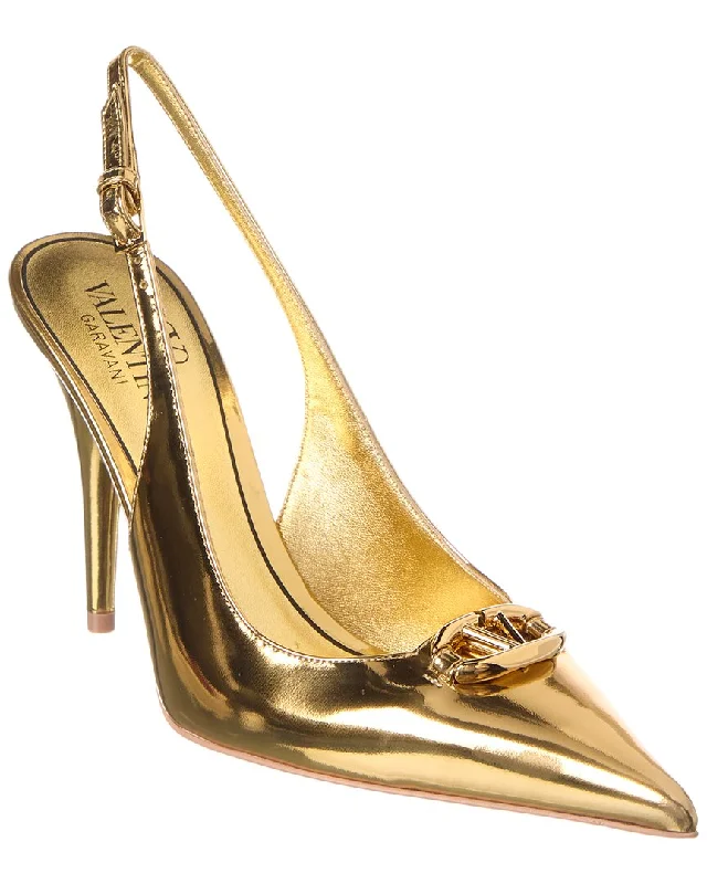 Women's wide - width stiletto heel pumps for a comfortable fitValentino VLogo 90 Leather Slingback Pump Women's wide - width stiletto heel pumps for a comfortable fitValentino VLogo 90 Leather Slingback Pump