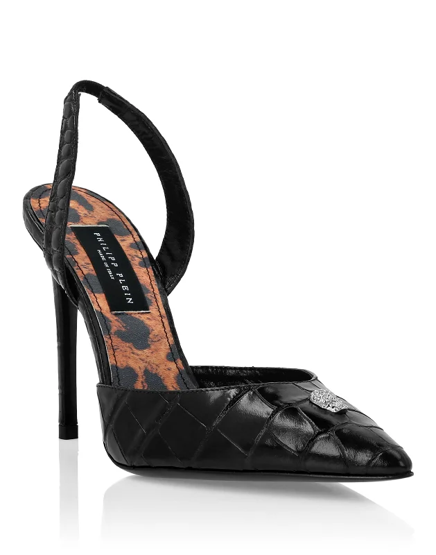 Women's patent leather stiletto heel pumps with a high - shine finishCroco Printed Leather Slingback Shoes Women's patent leather stiletto heel pumps with a high - shine finishCroco Printed Leather Slingback Shoes