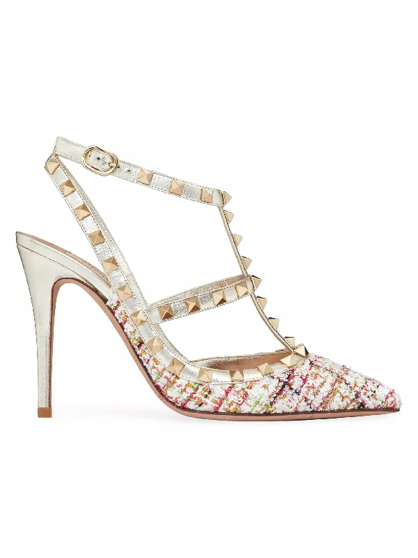 Women's mustard yellow stiletto heel pumps for a trendy pop of colorValentino Garavani Women's Rockstud Tweed 100MM Pumps with Straps, Multi Women's mustard yellow stiletto heel pumps for a trendy pop of colorValentino Garavani Women's Rockstud Tweed 100MM Pumps with Straps, Multi