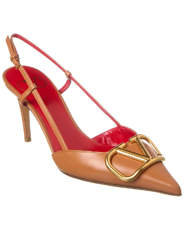 Women's pointed - toe slingback stiletto heel pumps in a peep - toe designValentino VLogo 80 Leather Slingback Pump Women's pointed - toe slingback stiletto heel pumps in a peep - toe designValentino VLogo 80 Leather Slingback Pump