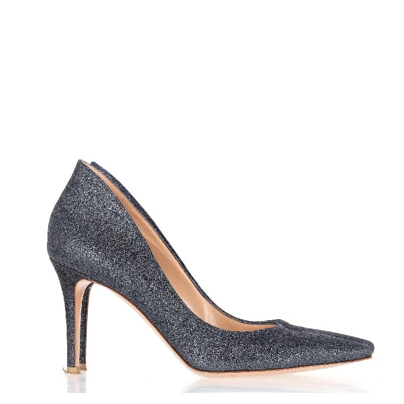Women's wide - width stiletto heel pumps for a comfortable fitGianvito Rossi Ellipsis 85 Pumps in Navy Blue Glitter Women's wide - width stiletto heel pumps for a comfortable fitGianvito Rossi Ellipsis 85 Pumps in Navy Blue Glitter