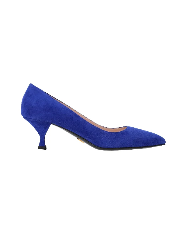 Women's platform stiletto heel pumps with a chunky solePrada Pointed Toe Kitten Heel Pumps in Blue Suede Women's platform stiletto heel pumps with a chunky solePrada Pointed Toe Kitten Heel Pumps in Blue Suede
