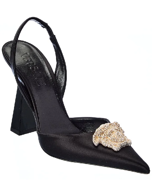 Women's platform stiletto heel pumps with a chunky soleVersace La Medusa Satin Slingback Pump Women's platform stiletto heel pumps with a chunky soleVersace La Medusa Satin Slingback Pump