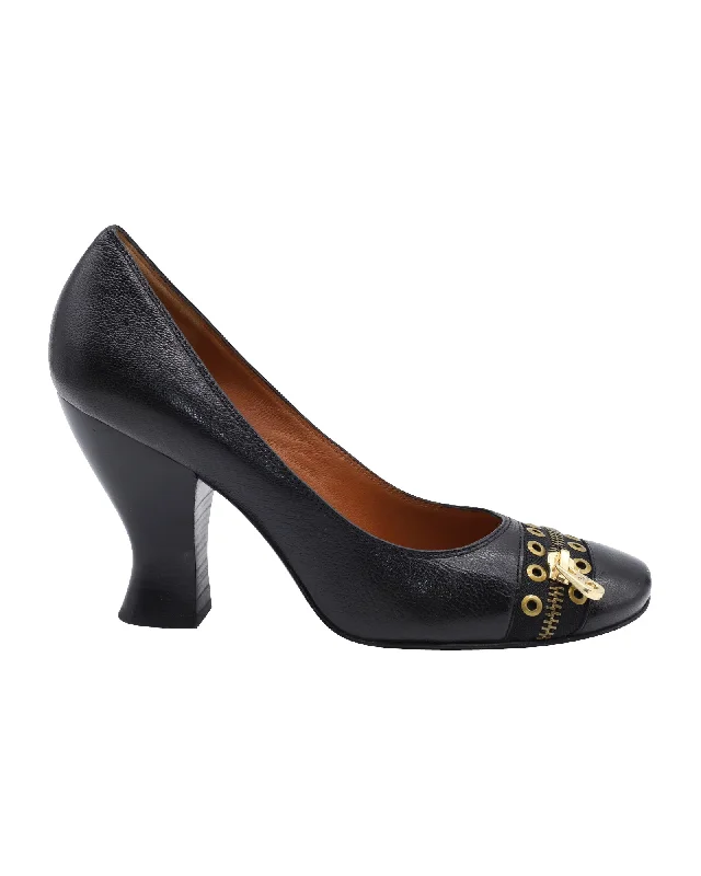 Women's breathable stiletto heel pumps for warm weatherMarc By Marc Jacobs Pumps with Zipper Grommet Design in Black Leather Women's breathable stiletto heel pumps for warm weatherMarc By Marc Jacobs Pumps with Zipper Grommet Design in Black Leather