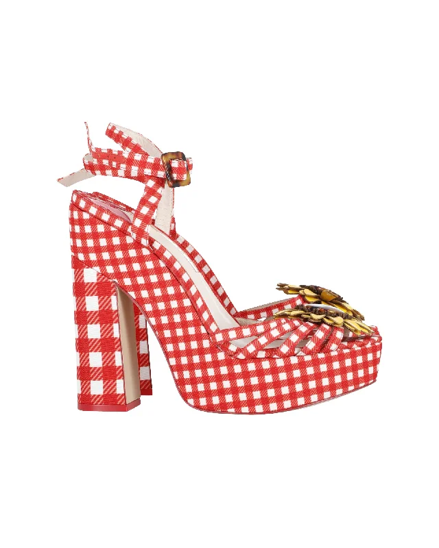 Women's padded - insole stiletto heel pumps for added comfortSophia Webster Doris Leather-Trim Gingham Platform Sandals in Red Cotton Women's padded - insole stiletto heel pumps for added comfortSophia Webster Doris Leather-Trim Gingham Platform Sandals in Red Cotton