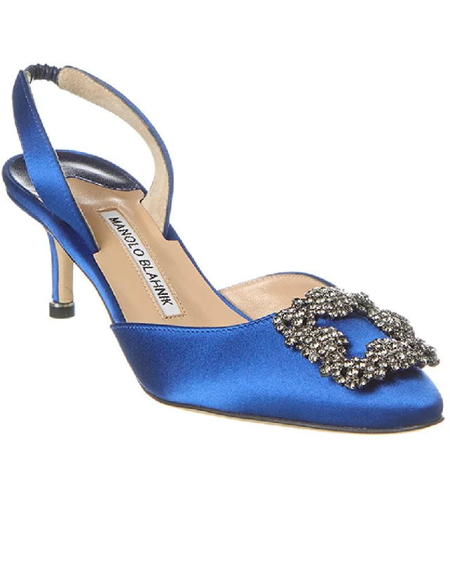 Women's cork - sole stiletto heel pumps for a natural touchManolo Blahnik Hangisi 50 Satin Slingback Pump Women's cork - sole stiletto heel pumps for a natural touchManolo Blahnik Hangisi 50 Satin Slingback Pump