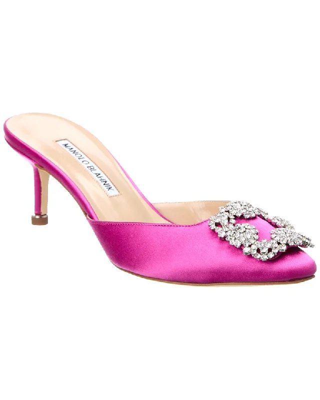 Women's pointed - toe slingback stiletto heel pumps in a peep - toe designManolo Blahnik Hangisimu 50 Satin Slingback Pump Women's pointed - toe slingback stiletto heel pumps in a peep - toe designManolo Blahnik Hangisimu 50 Satin Slingback Pump