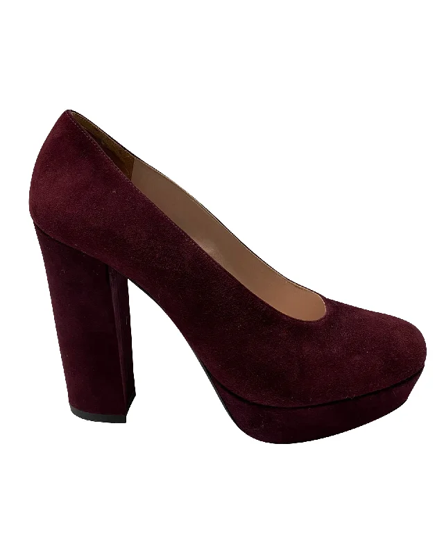 Women's bronze stiletto heel pumps for a warm and metallic lookMiu Miu Block Heel Pumps in Burgundy Suede Women's bronze stiletto heel pumps for a warm and metallic lookMiu Miu Block Heel Pumps in Burgundy Suede