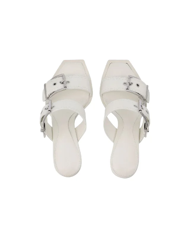 Women's cork - sole stiletto heel pumps for a natural touchSandals - Alexander Mcqueen - Ivory/Silver - Leather Women's cork - sole stiletto heel pumps for a natural touchSandals - Alexander Mcqueen - Ivory/Silver - Leather
