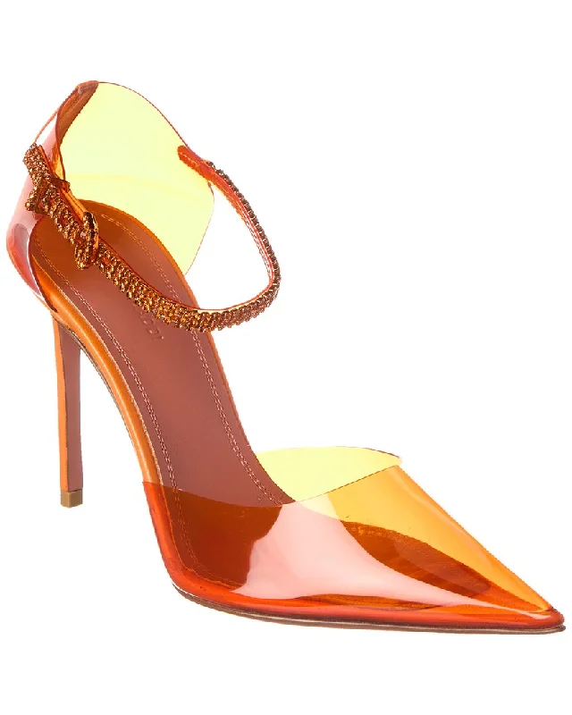 Women's wedding stiletto heel pumps with a pearl - encrusted strapAMINA MUADDI Ursina Glass 105 Vinyl & Leather Pump Women's wedding stiletto heel pumps with a pearl - encrusted strapAMINA MUADDI Ursina Glass 105 Vinyl & Leather Pump