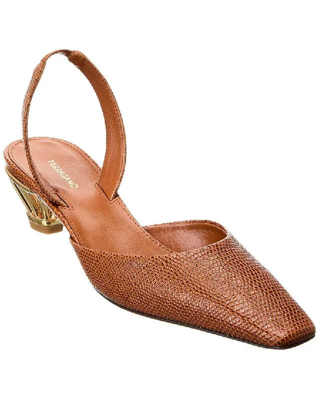 Women's cork - sole stiletto heel pumps for a natural touchFerragamo Alyssa Embossed Leather Slingback Pump Women's cork - sole stiletto heel pumps for a natural touchFerragamo Alyssa Embossed Leather Slingback Pump