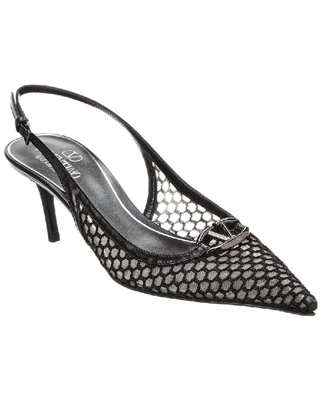 Women's burgundy stiletto heel pumps for a sophisticated appearanceValentino VLogo 60 Mesh & Leather Slingback Pump Women's burgundy stiletto heel pumps for a sophisticated appearanceValentino VLogo 60 Mesh & Leather Slingback Pump