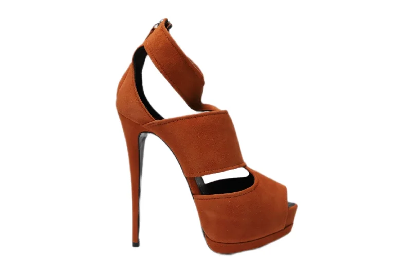 Women's wedding stiletto heel pumps with a pearl - encrusted strapGiuseppe Zanotti Sharon 105 Heels in Orange Suede Women's wedding stiletto heel pumps with a pearl - encrusted strapGiuseppe Zanotti Sharon 105 Heels in Orange Suede