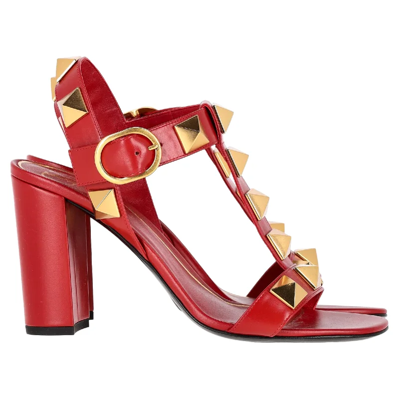 Women's microfiber stiletto heel pumps with moisture - wicking propertiesValentino Garavani Roman Stud 90mm Blocked Heel Sandals in Red Calfskin Leather Women's microfiber stiletto heel pumps with moisture - wicking propertiesValentino Garavani Roman Stud 90mm Blocked Heel Sandals in Red Calfskin Leather