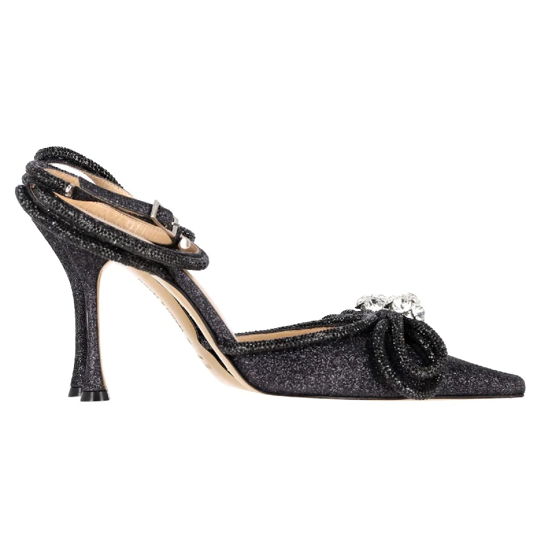 Women's snakeskin - embossed stiletto heel pumps for a bold statementMach & Mach Double Bow Glittered Pumps in Black Leather Women's snakeskin - embossed stiletto heel pumps for a bold statementMach & Mach Double Bow Glittered Pumps in Black Leather