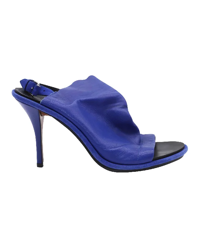 Women's genuine leather stiletto heel pumps with a soft finishBalenciaga Glove Slingback Heels in Blue Leather Women's genuine leather stiletto heel pumps with a soft finishBalenciaga Glove Slingback Heels in Blue Leather
