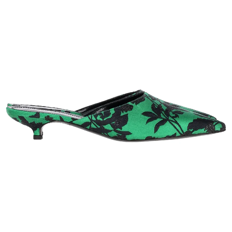 Women's metallic leather stiletto heel pumps with a reflective surfaceErdem Kitten Heel Mules in Green Satin Women's metallic leather stiletto heel pumps with a reflective surfaceErdem Kitten Heel Mules in Green Satin