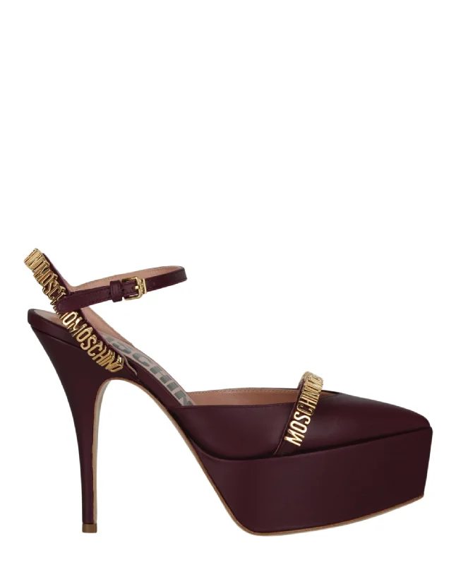 Women's brocade stiletto heel pumps with a vintage feelLogo Lettering Ankle Strap Pumps Women's brocade stiletto heel pumps with a vintage feelLogo Lettering Ankle Strap Pumps