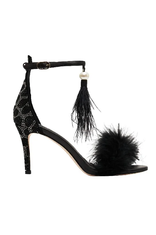 Women's ankle - strap stiletto heel pumps with a cut - out detailFeathered Heel In Solid Black Women's ankle - strap stiletto heel pumps with a cut - out detailFeathered Heel In Solid Black