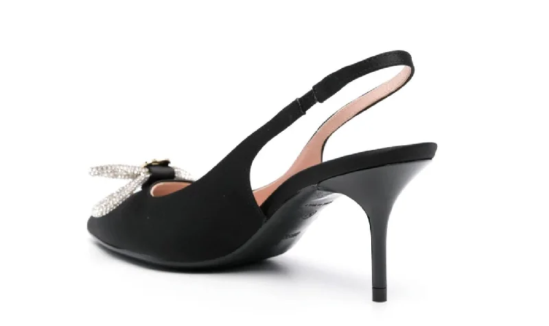 Women's stretchy stiletto heel pumps for easy on and offLove Moschino Slingback With Bow 000-Black Women's stretchy stiletto heel pumps for easy on and offLove Moschino Slingback With Bow 000-Black