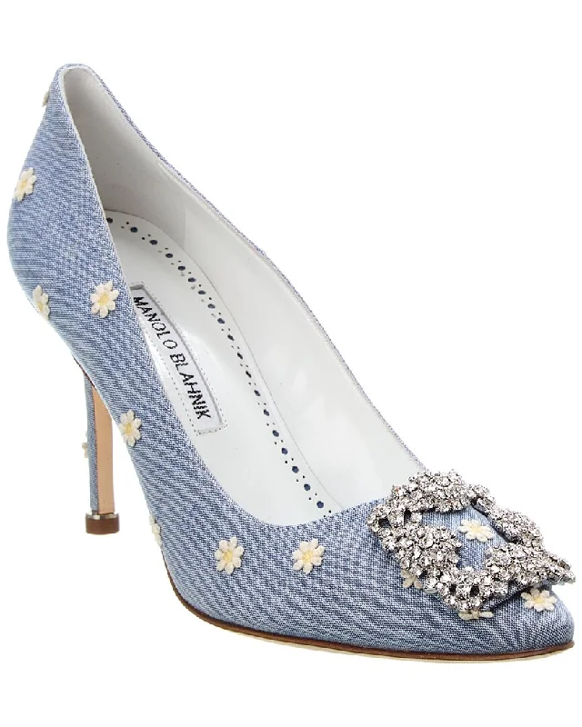 Women's burgundy stiletto heel pumps for a sophisticated appearanceManolo Blahnik Hangisi 90 Chambray Pump Women's burgundy stiletto heel pumps for a sophisticated appearanceManolo Blahnik Hangisi 90 Chambray Pump