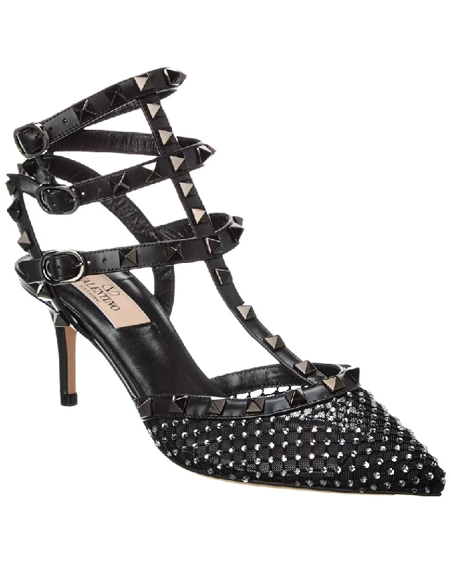Women's hypoallergenic stiletto heel pumps for sensitive skinValentino Rockstud Caged 65 Mesh & Leather Ankle Strap Pump Women's hypoallergenic stiletto heel pumps for sensitive skinValentino Rockstud Caged 65 Mesh & Leather Ankle Strap Pump
