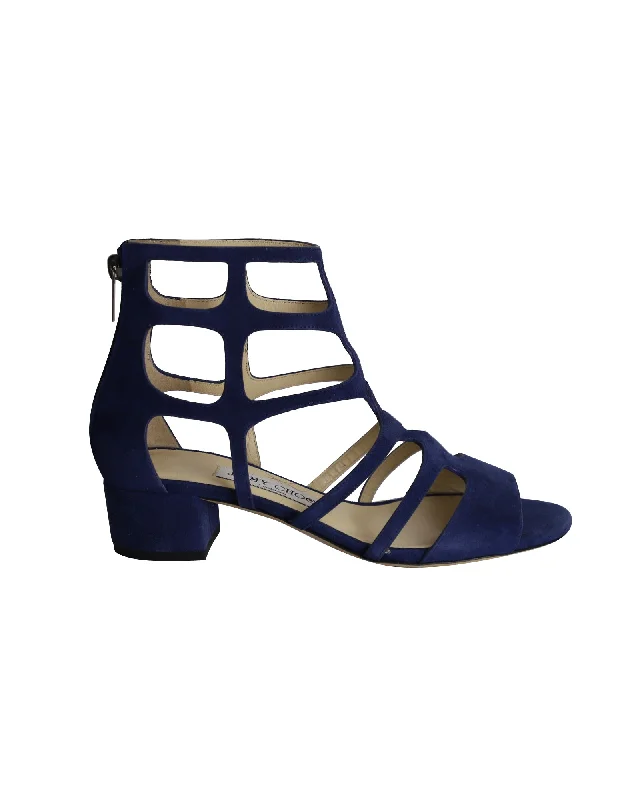 Women's studded stiletto heel pumps for an edgy lookJimmy Choo Ren 35 Sandals in Blue Suede Women's studded stiletto heel pumps for an edgy lookJimmy Choo Ren 35 Sandals in Blue Suede