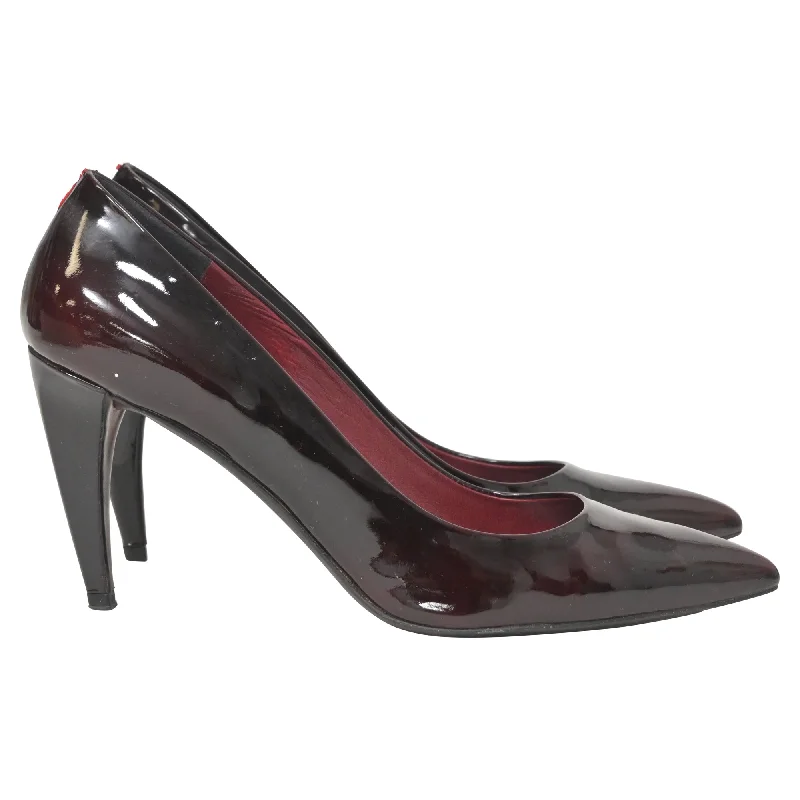 Women's strappy open - toe stiletto heel pumps with rhinestonesMiu Miu Pumps in Burgundy Patent Leather Women's strappy open - toe stiletto heel pumps with rhinestonesMiu Miu Pumps in Burgundy Patent Leather